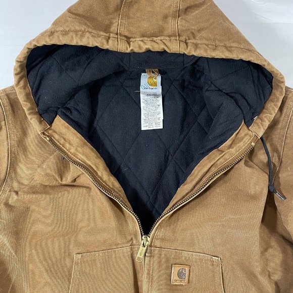 Carhartt Cotton Canvas Hooded Jacket Winter Work Lined Coat Mens Large CF41 - Picture 6 of 8